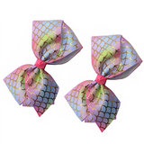 “2pc luxury bows mermaid sparkle dance party sydney lucymelon rainbow hair clips”