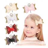 “luxury bows sequins sparkle dance party sydney lucymelon blue beige pastel gold pink peach flowers sparkly fashion kids girl stylish ballerina ballet hair clip"