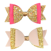 “2pc luxury bows sequins sparkle dance party sydney lucymelon sparkly beige pastel gold pink peach flowers kid girl stylish fashion”