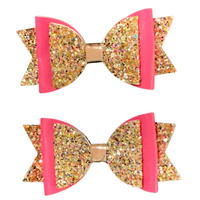 “2pc luxury bows sequins sparkle dance party sydney lucymelon sparkly beige pastel gold pink peach flowers kid girl stylish fashion”