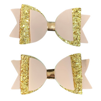 “2pc luxury bows sequins sparkle dance party sydney lucymelon sparkly beige pastel gold pink peach flowers kid girl stylish fashion”