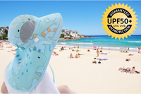 It’s summer kids protected from the sun at the beach and outdoors shading protective hats. These hats have a very wide brim of 10.5cm, plus a long neck cover. approved UPF50+ sun protection. Breathable and quick dry material means comfortable to wear all day. Ponytail hole for comfort Plain pink and blue hats , fun for the kids Adjustable head straps LucyMelon Amazebear Cancer Council Australia Legionnaires