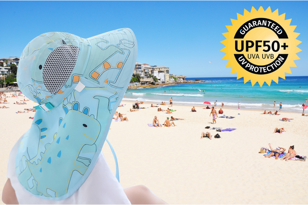 It’s summer kids protected from the sun at the beach and outdoors shading protective hats. These hats have a very wide brim of 10.5cm, plus a long neck cover. approved UPF50+ sun protection. Breathable and quick dry material means comfortable to wear all day. Ponytail hole for comfort Plain pink and blue hats , fun for the kids Adjustable head straps LucyMelon Amazebear Cancer Council Australia Legionnaires