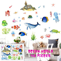 Underwater ocean world Glow in the dark wall art Approximately 46 stickers featuring Whale's, Fish, Coral & sea animals  Teach your children all about the ocean with this colourful wall art that look's beautiful day & night  Features:  Brand new high quality wall stickers Vivid Colours Glows bright in the dark Safe high quality materials Easy to apply & remove Mould resistant Great for your little diver or future oceanographer Material - PVC  Lucymelon Lucy Melon