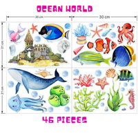 Underwater ocean world Glow in the dark wall art Approximately 46 stickers featuring Whale's, Fish, Coral & sea animals  Teach your children all about the ocean with this colourful wall art that look's beautiful day & night  Features:  Brand new high quality wall stickers Vivid Colours Glows bright in the dark Safe high quality materials Easy to apply & remove Mould resistant Great for your little diver or future oceanographer Material - PVC  Lucymelon Lucy Melon