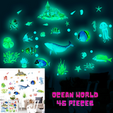 Underwater ocean world Glow in the dark wall art Approximately 46 stickers featuring Whale's, Fish, Coral & sea animals  Teach your children all about the ocean with this colourful wall art that look's beautiful day & night  Features:  Brand new high quality wall stickers Vivid Colours Glows bright in the dark Safe high quality materials Easy to apply & remove Mould resistant Great for your little diver or future oceanographer Material - PVC  Lucymelon Lucy Melon