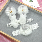 This is a gorgeous delicate soft 3 piece bootie shoe headband set for your daughter, Granddaughter, Niece, God daughter or friends new baby. Perfect for a baby shower gift or birthday present.