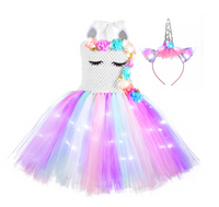 “Girls LED Light Up Unicorn Dress Tutu Horn Wings Costume Sequins Flowers Birthday Party Sydney Lucymelon MACARON”