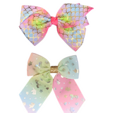 “2pc luxury bows mermaid sparkle dance party sydney lucymelon rainbow hair clips”