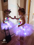 “Girls LED Light Up Unicorn Dress Tutu Horn Wings Costume Sequins Flowers Birthday Party Sydney Lucymelon Macaron Rainbow Pastel”