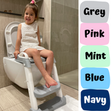 “Grey Step up cushioned toilet seat for children kids potty training ladder toilet safety non-slip lucymelon Sydney"