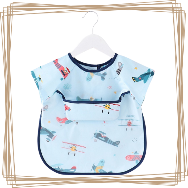 “toddler kids baby smock bib apron pocket eating art dribble cloth waterproof sydney lucymelon short sleeve aeroplanes boy”