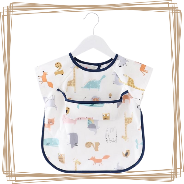 “toddler kids baby smock bib apron pocket eating art dribble cloth waterproof sydney lucymelon short sleeve animals boy”