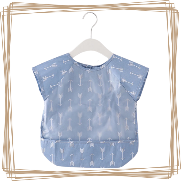 “toddler kids baby smock bib apron pocket eating art dribble cloth waterproof sydney lucymelon short sleeve blue arrows”