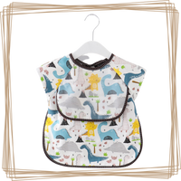 “toddler kids baby smock bib apron pocket eating art dribble cloth waterproof sydney lucymelon short sleeve Dinosaur boy”