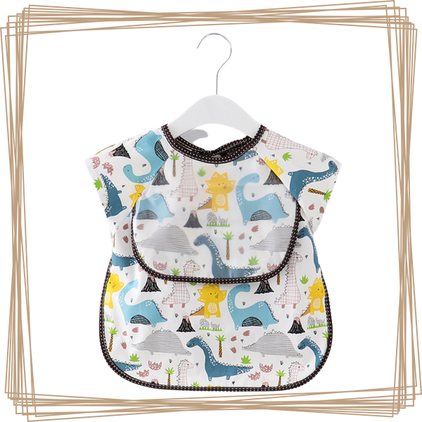 “toddler kids baby smock bib apron pocket eating art dribble cloth waterproof sydney lucymelon short sleeve Dinosaur boy”