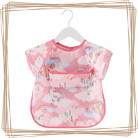 “toddler kids baby smock bib apron pocket eating art dribble cloth waterproof sydney lucymelon short sleeve fantasy castle”