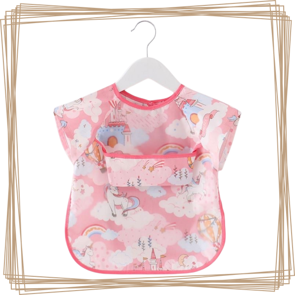 “toddler kids baby smock bib apron pocket eating art dribble cloth waterproof sydney lucymelon short sleeve fantasy castle”