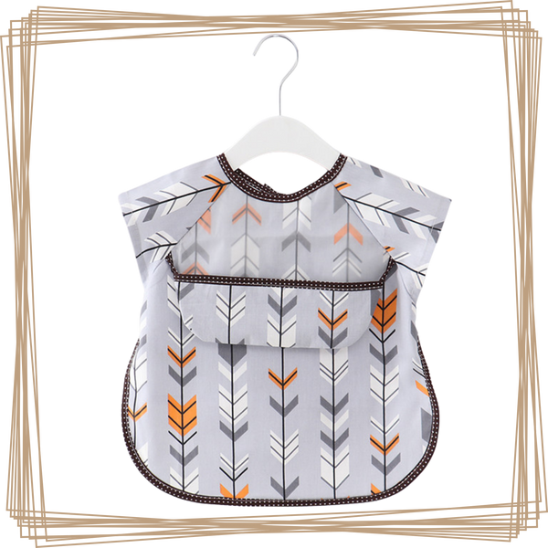 “toddler kids baby smock bib apron pocket eating art dribble cloth waterproof sydney lucymelon short sleeve grey arrows”