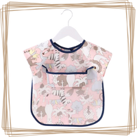 “toddler kids baby smock bib apron pocket eating art dribble cloth waterproof sydney lucymelon short sleeve pink Jungle”