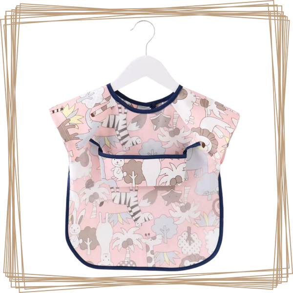 “toddler kids baby smock bib apron pocket eating art dribble cloth waterproof sydney lucymelon short sleeve pink Jungle”