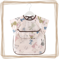 “toddler kids baby smock bib apron pocket eating art dribble cloth waterproof sydney lucymelon short sleeve pink rabbit bellerina”