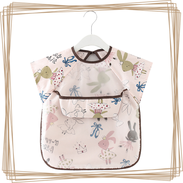 “toddler kids baby smock bib apron pocket eating art dribble cloth waterproof sydney lucymelon short sleeve pink rabbit bellerina”