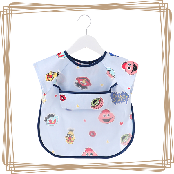 “toddler kids baby smock bib apron pocket eating art dribble cloth waterproof sydney lucymelon short sleeve Sesame Street”