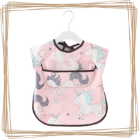 “toddler kids baby smock bib apron pocket eating art dribble cloth waterproof sydney lucymelon short sleeve animals unicorns”