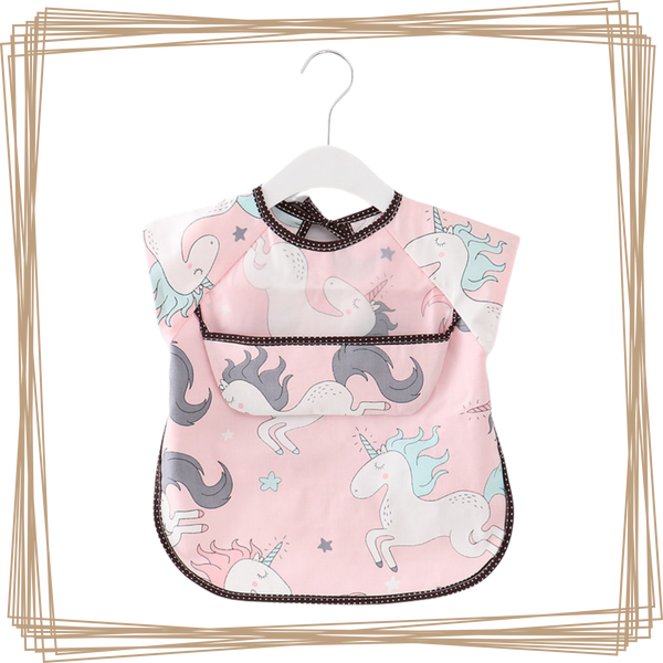 “toddler kids baby smock bib apron pocket eating art dribble cloth waterproof sydney lucymelon short sleeve animals unicorns”